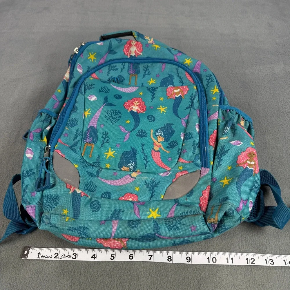 Kids Mermaid Print Backpack Teal Blue‎ School Bag with Reflective Safety Patches